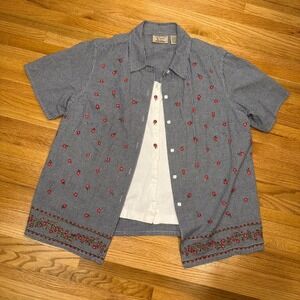 At Last‎ & Co Embroidered Gingham Floral Shirt Women's Size 14 Cottagecore Style